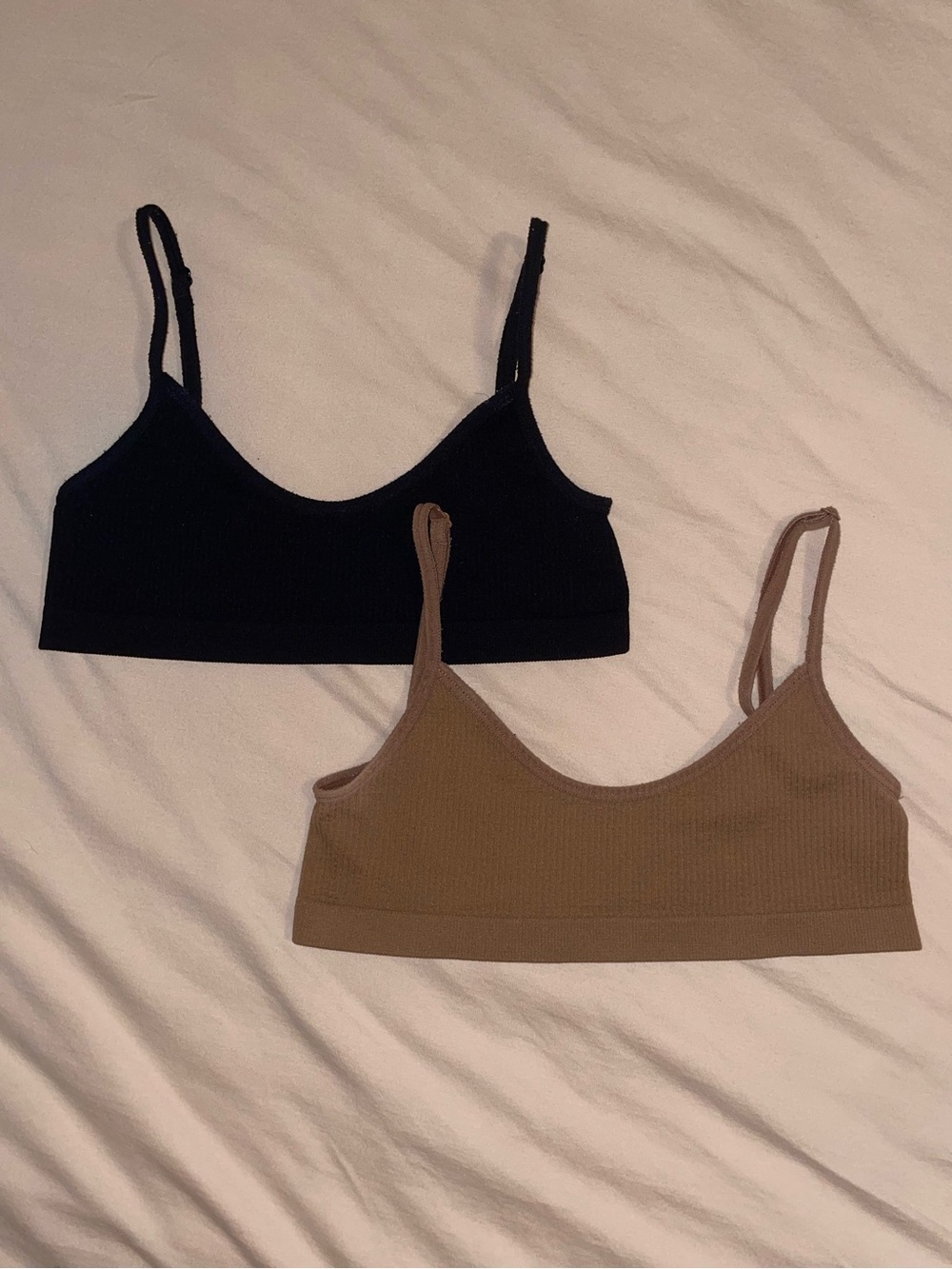 Cotton On Women's Bundle of Two Ribbed Bralettes in Black and Brown